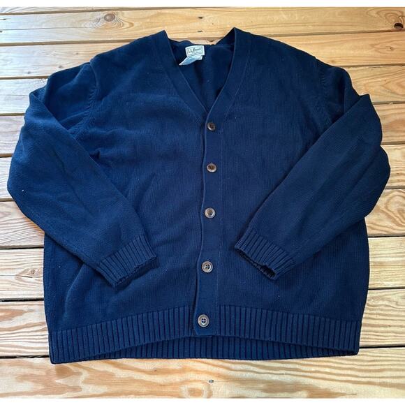 LL Bean Button Front Cardigan Sweater Size XL Men’s Navy 100% Cotton - Picture 1 of 7